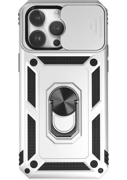 Iphone 14 Pro Kılıf Pars Lens Yüzüklü Silikon - Gümüş