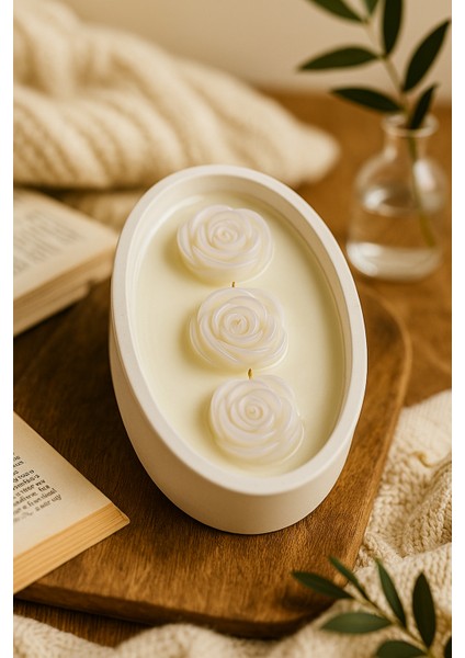 Şakayık Gül Tasarımlı Yasemin Kokulu Mum – Oval Dekoratif Kase Mum fiyatları