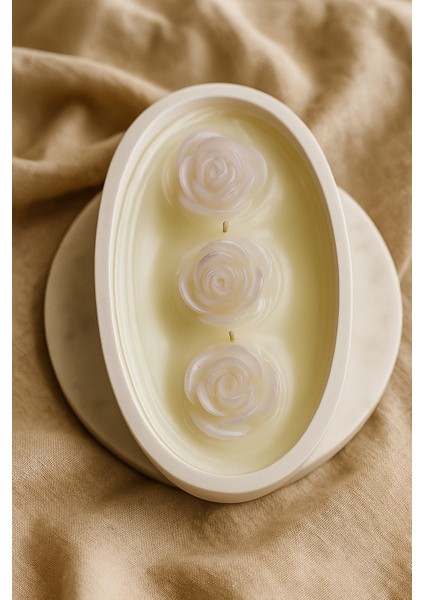 Şakayık Gül Tasarımlı Yasemin Kokulu Mum – Oval Dekoratif Kase Mum modelleri