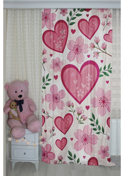 Kalp Bahçesi Çiçekli Kalp Çift Kanatlı Çocuk Odası Perdesi fiyatları