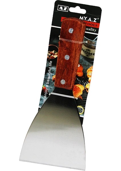 Ieg® Eği̇k Ağizli Metal Spatula - Ahşap Sapli (4887)