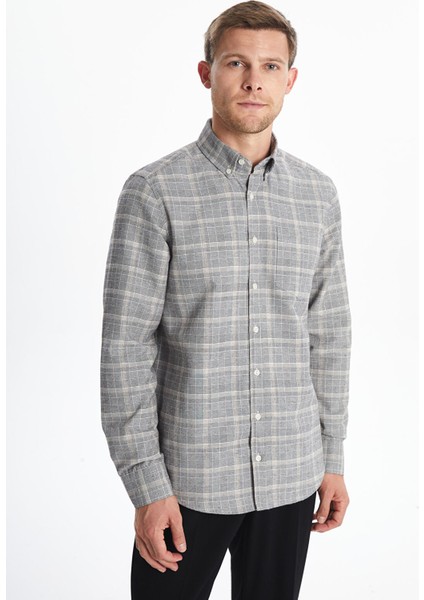 Yeni Sezon Regular Fit Uzun Kollu Ekose Gabardin Erkek Gömlek