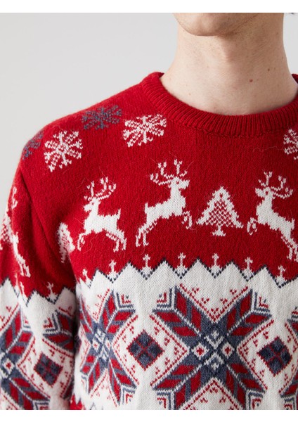 Yeni Sezon Bisiklet Yaka Uzun Kollu Yılbaşı Temalı Erkek Triko Kazak modelleri