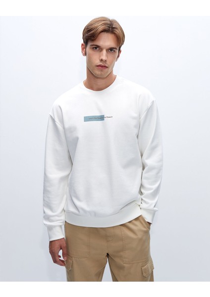 Yeni Sezon Bisiklet Yaka Baskılı Erkek Kalın Sweatshirt