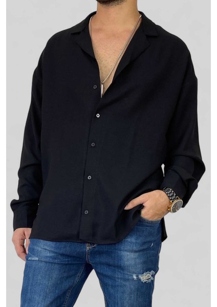Oversize Salaş Uzun Kollu Siyah Erkek Gömlek fiyatları