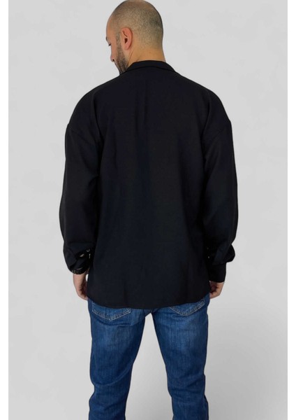 Oversize Salaş Uzun Kollu Siyah Erkek Gömlek modelleri