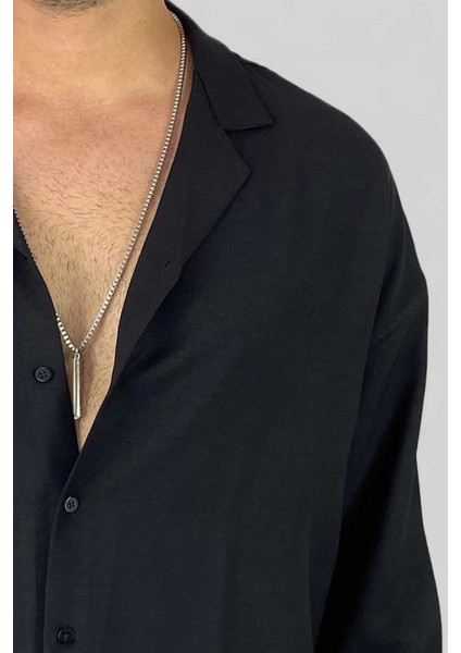 Oversize Salaş Uzun Kollu Siyah Erkek Gömlek fırsatları