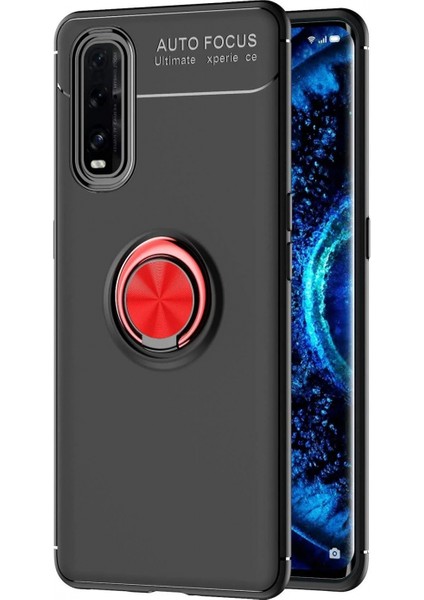 Ieg Oppo Find X2 Kılıf Range Yüzüklü Silikon - Siyah-Kırmızı