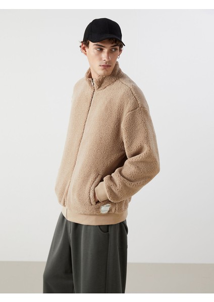 Yeni Sezon Dik Yaka Uzun Kollu Pelüş Erkek Fermuarlı Sweatshirt