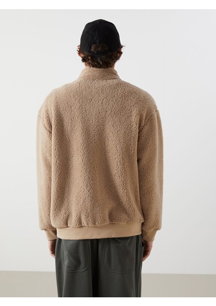 Yeni Sezon Dik Yaka Uzun Kollu Pelüş Erkek Fermuarlı Sweatshirt fırsatları