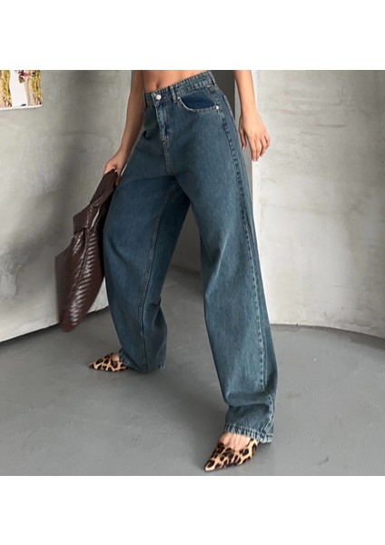 Baggy Kar Yıkama Yeşil Tint Jeans Pantolon D2007 modelleri