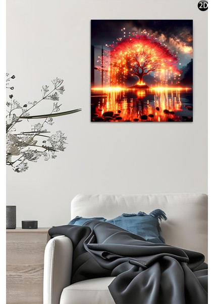 3D Görünümlü Temperli Cam Tablo – Alevli Kırmızı Ağaç Manzara Uv Baskı 33X33 CM-CTK104 fırsatları