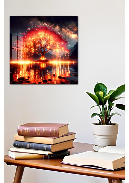 3D Görünümlü Temperli Cam Tablo – Alevli Kırmızı Ağaç Manzara Uv Baskı 33X33 CM-CTK104 indirimleri