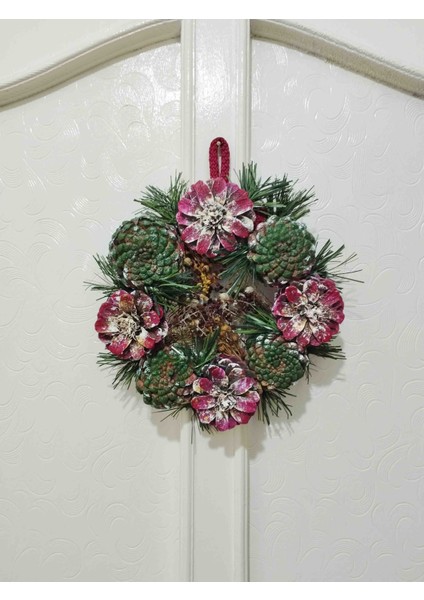 Hediyelik Yılbaşı Özel Tasarım Kozalak Garland Kapı Duvar Süsü