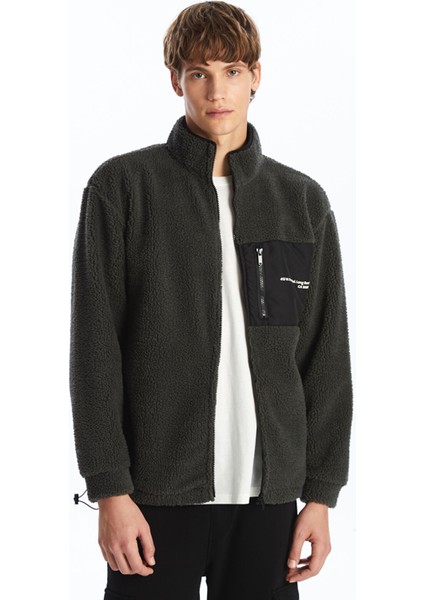 Yeni Sezon Dik Yaka Uzun Kollu Pelüş Erkek Fermuarlı Sweatshirt