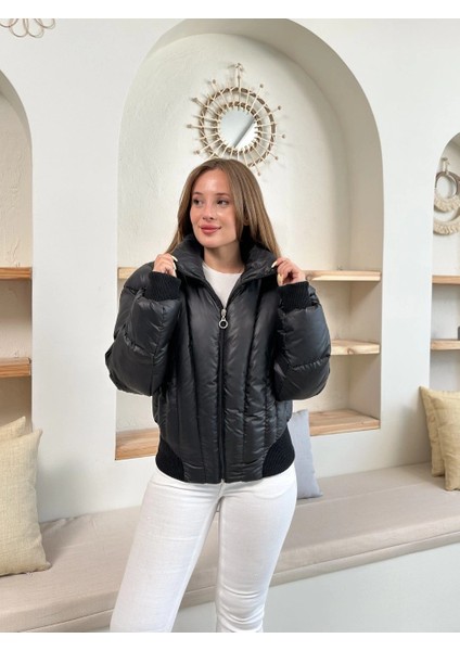 Bosel Puffer Kısa Mont Siyah ST25534 fırsatları