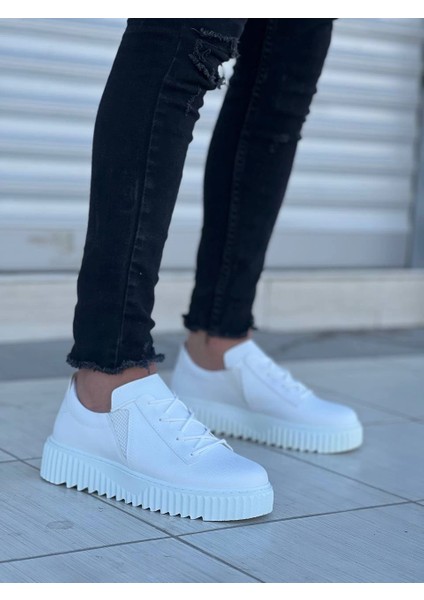 Nrtmsa KB-X502 Kuback Beyaz Cilt Yüksek Beyaz Taban Bağcık Detaylı Lastikli Günlük Erkek Ayakkabı (Numara: 42) modelleri