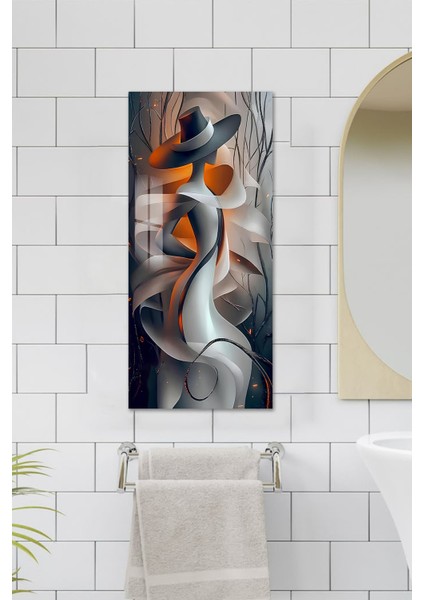 3D Görünümlü Temperli Cam Tablo – Soyut Kadın Silüeti ve Şapka Temalı Uv Baskı 30X60 cm - DCT142 indirimleri
