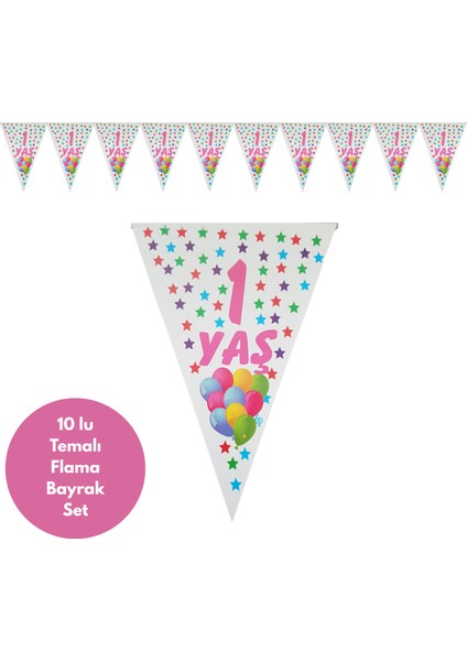 1 Yaş Pembe Renkli Yıldızlar Flama Bayrak Set Süs