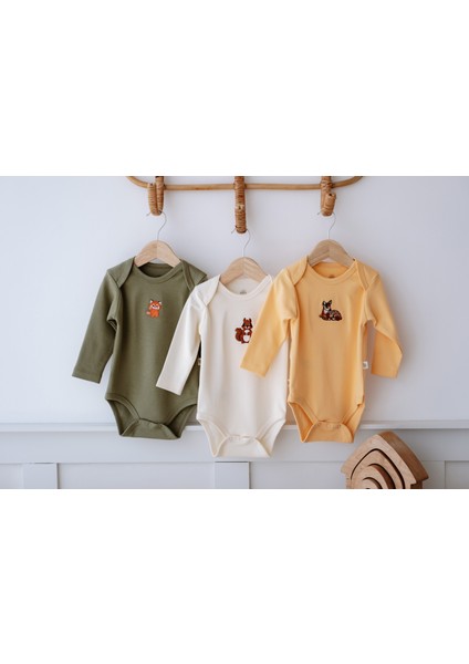 %100 Pamuk Bebek Body Zıbın (3'lü Set) - Sevimli Hayvan Nakışlı fiyatları