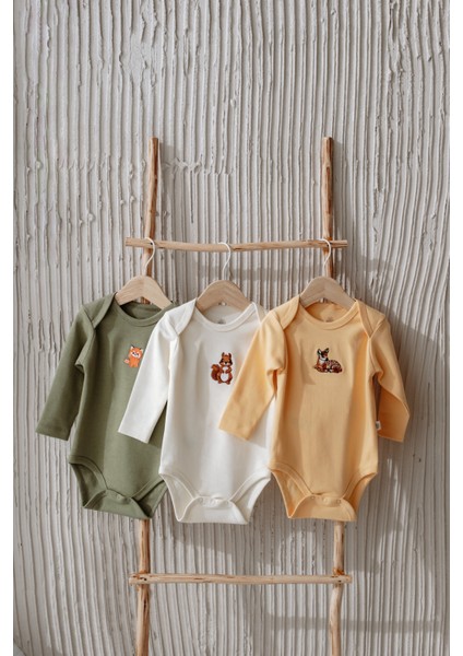 %100 Pamuk Bebek Body Zıbın (3'lü Set) - Sevimli Hayvan Nakışlı fırsatları