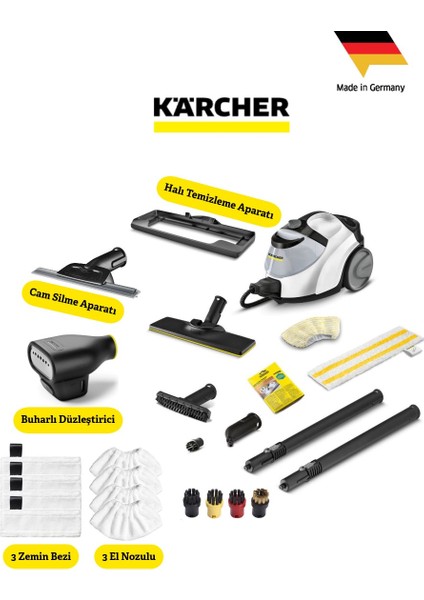 Kärcher Sc 5 Easyfix Iron Full Pack Temizlik Sınıfının En Güçlü Buharlı Temizleyicisi-Sertleşmiş Kurumuş Kirleri, Buhar Gücüyle Kolayca Söker