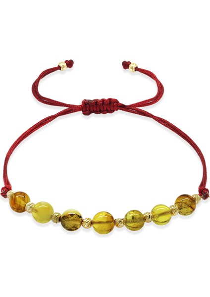 Makrome Örgülü Kırmızı Ipli Dorika Top Süslemeli Sarı Renk Doğal Damla Kehribar Kadın Bileklik fiyatları
