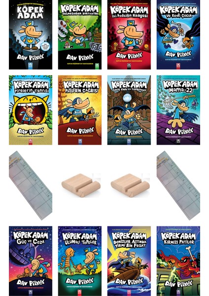 Köpek Adam Serisi / 12 Kitap Tam Seti / 8-12 Yaş Hikaye / Çizgi Roman + Tablet Tutucu+ Takip Ayracı