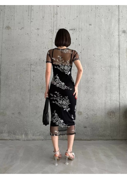 Kadın Baskılı Şifon Kimono Elbise - Siyah fiyatları