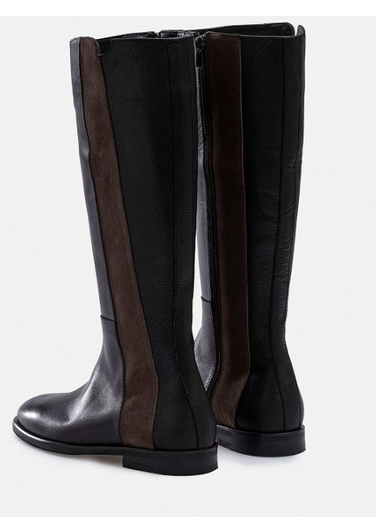 Kahverengi Süet Şerit Detaylı Hakiki Deri Siyah Çizme fırsatları