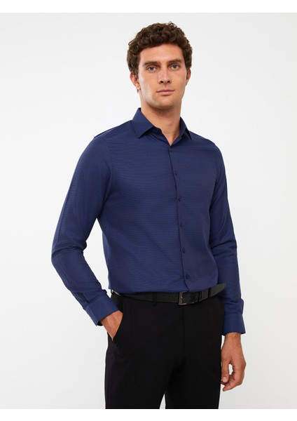 Yeni Sezon Slim Fit Uzun Kollu Armürlü Erkek Gömlek