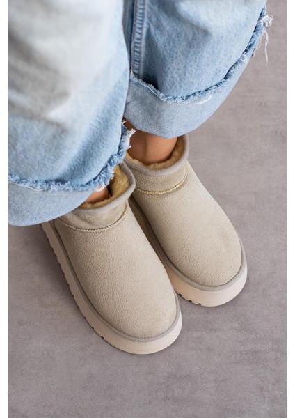 Kalın Yüksek Tabanlı Içi Kürklü Suya Dayanıklı Spor Kısa Kadın Bot Platform Taban