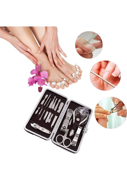 Çantalı Manikür Pensi Profesyonel ve Manikür Pedikür Seti 13 Parça Tırnak Eti Itici ve Cımbız (5358)