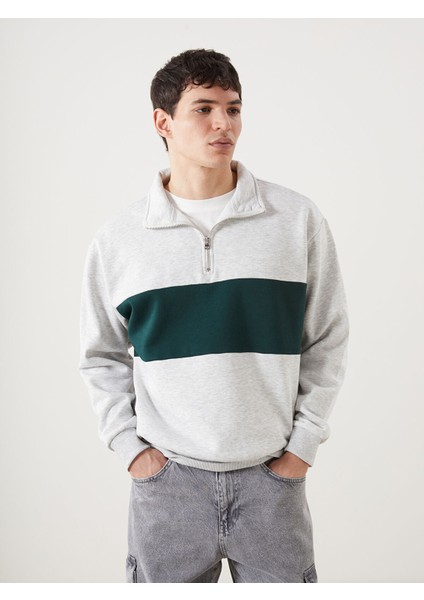 Yeni Sezon Dik Yaka Uzun Kollu Renk Bloklu Erkek Sweatshirt