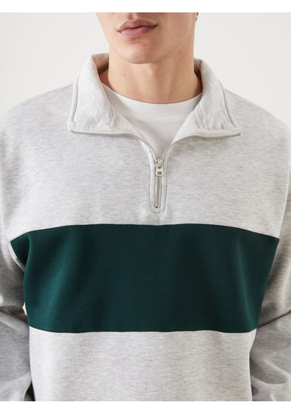 Yeni Sezon Dik Yaka Uzun Kollu Renk Bloklu Erkek Sweatshirt modelleri