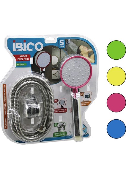 Vakumlu - Krom Lüks Duş Seti Duş Başlık=5 Mod=fonksiyon Örgülü Hortum=1.5mt Mafsal=3 Kademe (5358)