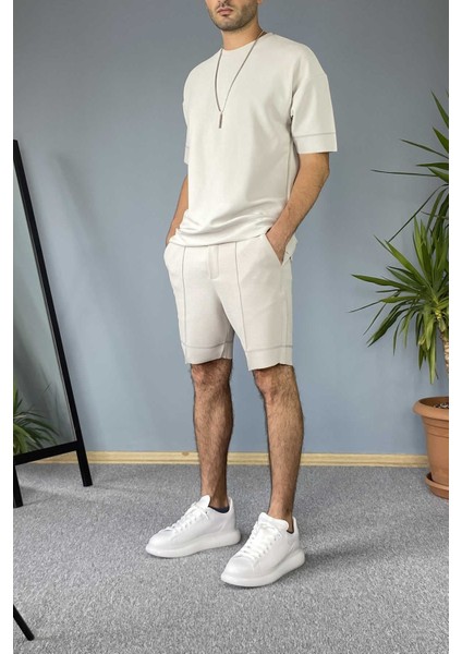 Gri Oversize Şort Tişört Takım