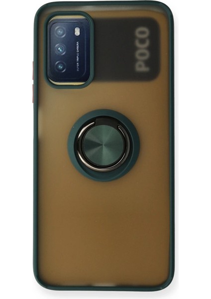 Xiaomi Redmi 9t Kılıf Montreal Yüzüklü Silikon Kapak - Yeşil