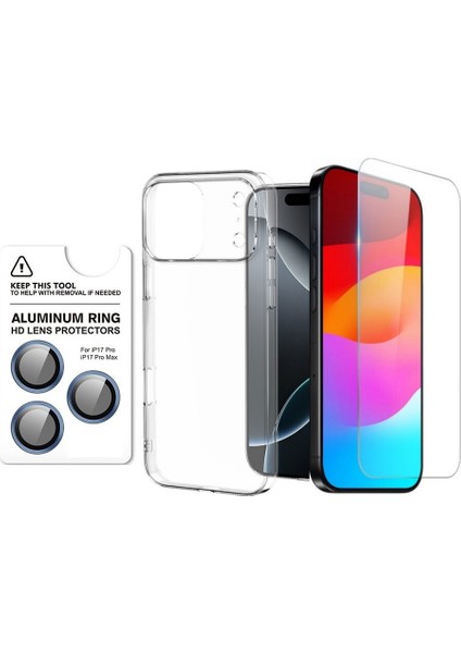 iPhone 17 Pro Kılıf Droga Multi Set Paket Kılıf Ekran Koruyucu Kamera Lens Koruyucu