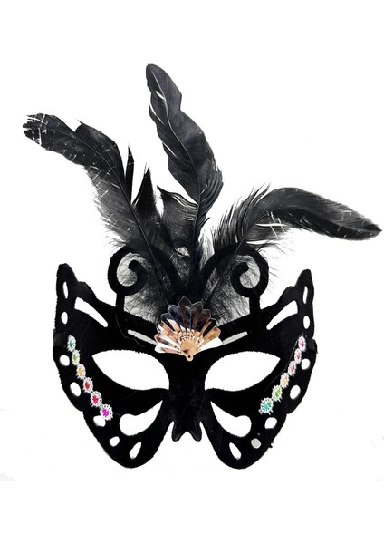 Ieg® Siyah Renk Siyah Süet Kaplama Tüylü Figür Parti Maskesi 24X18 cm (4887)