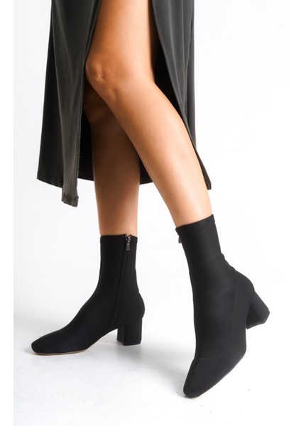 Kadın Lr Fermuarlı Siyah Strech Bot