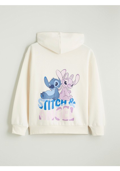 Yeni Sezon Stitch ve Angel Baskılı Kız Çocuk Kalın Sweatshirt