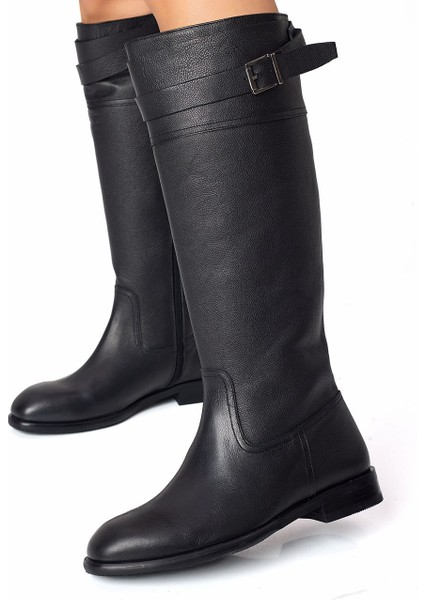 Kadın Hakiki Deri El Işçiliği Diz Altı Siyah Çizme modelleri