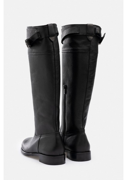 Kadın Hakiki Deri El Işçiliği Diz Altı Siyah Çizme