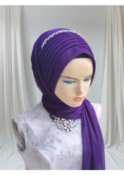 Aksesuar Dahil Mor Likralı Kumaş Tek Tek Hazır Şal Hazır Türban Hazır Duvak modelleri