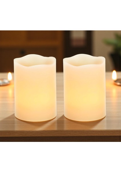 Pilli LED Işıklı Dumansız Mum Tealight 2'li Set Dekoratif Fonksiyonel Ev Ofis & Yeni Yıl Hediyesi
