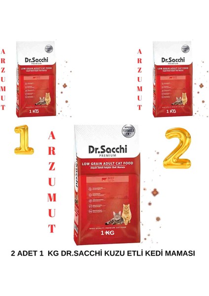 Dr.sacchi Düşük Tahıllı Sığır Etli Yetişkin Kedi Maması 1 kg X2 Adet
