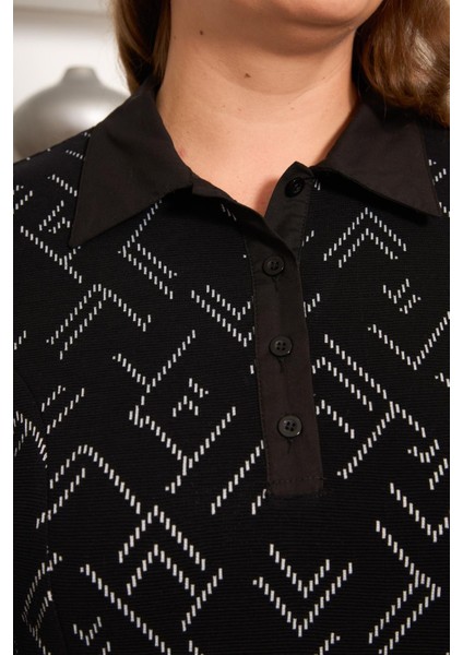 Gömlek Garnili Siyah Büyük Beden Kadın Örme Bluz indirimleri