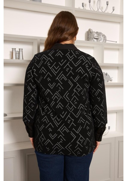 Gömlek Garnili Siyah Büyük Beden Kadın Örme Bluz