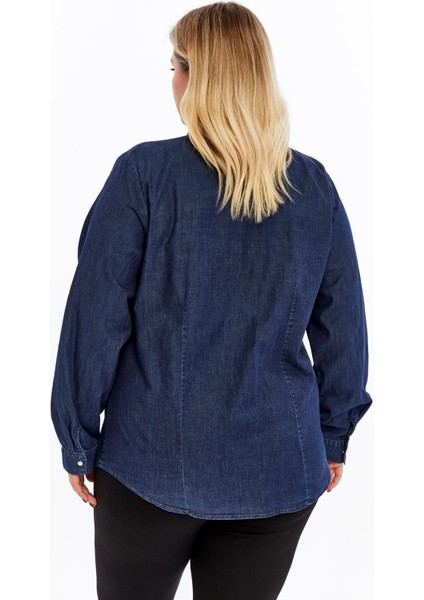 Yumuşacık Kot Kumaş Lacivert Büyük Beden Kadın Gömlek indirimleri